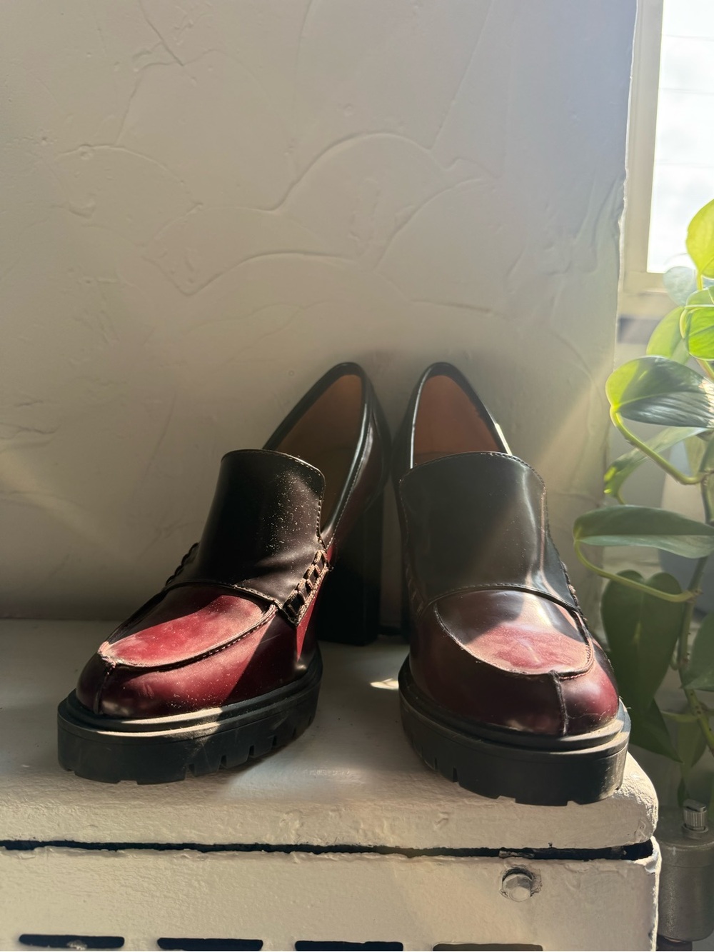Woman’s  Burgundy Leather Chunky Heel Loafers